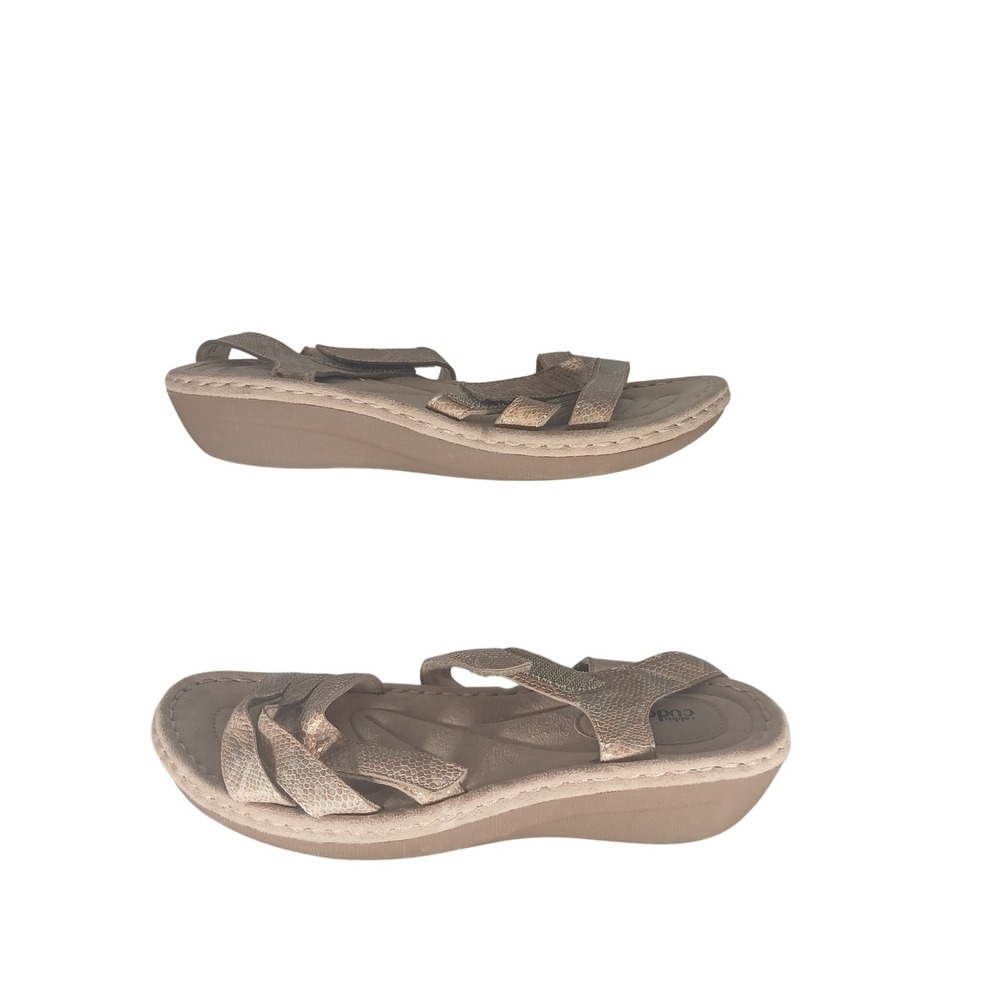 Cobbie Cuddlers Ritza Sandals 9.5W Taupe Snakeskin Strappy Wedge Comfort Shoes